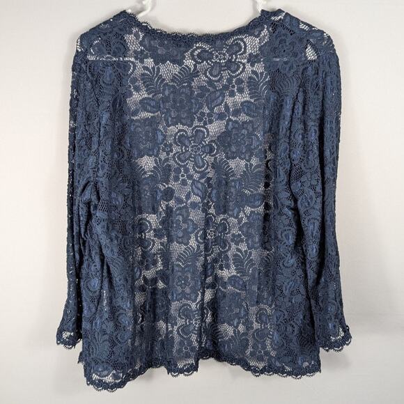 Benancy M Navy Blue Lace Open Front Sheer Cardigan Shrug Lightweight Knit - Picture 4 of 4